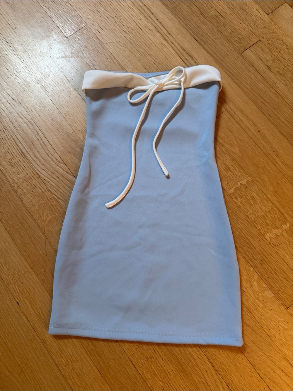 Strapless Light Blue Mini Dress with White Trim